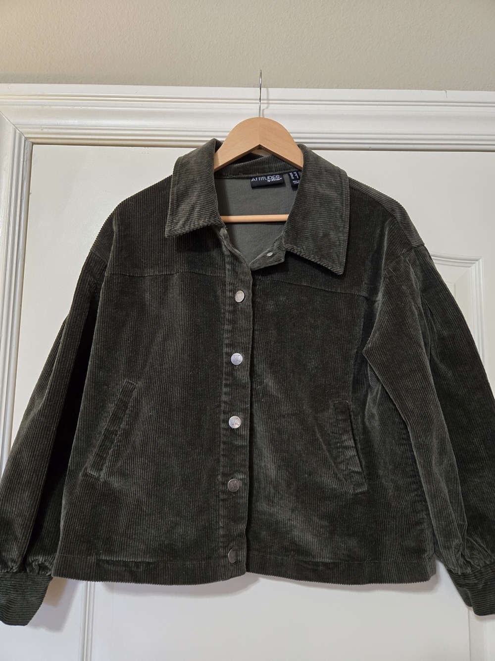Attitudes by Renee Deep Hunter Green Corduroy Button Jacket Cozy Fall